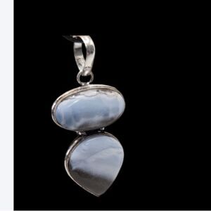 Blue Owyhee Opal Pendant handmade with organza pouch and satin cord necklace